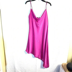 Tyche Womens Sz Large Satin Lined Slip Dress Asymmetrical Hem Adjust Straps NEW